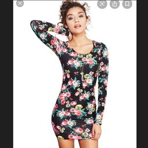 Wet seal flirty black pink floral bodycon dress floral dress long sleeve dress